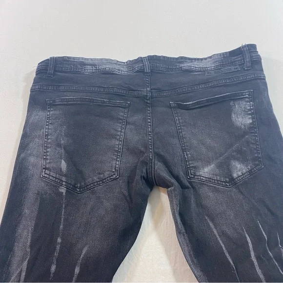 Black Pike Distressed Jeans Men 40 Black Stretch Spandex Cotton Bikers Jeans